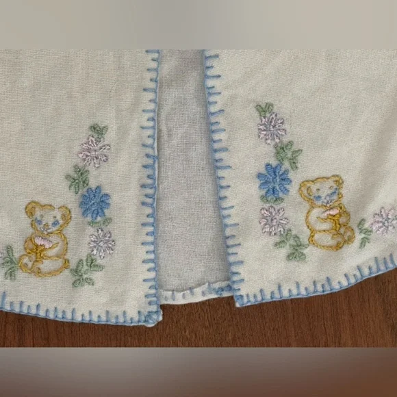 Vintage Hand-Embroidered Baby Sweater – White Blue & Teddy Bear 0-3 Mos - Picture 3 of 5